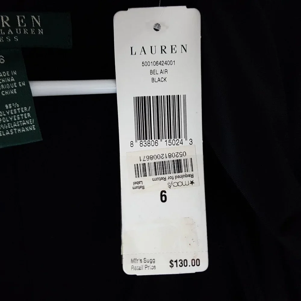 NEW Lauren Ralph Lauren Belair Ruched Sheath Dress Plunge Neck Solid Black - Picture 2 of 4